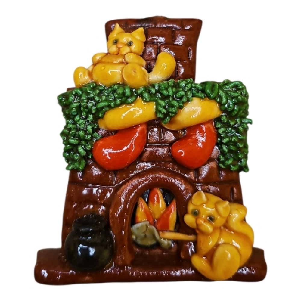 Vintage Dough Delights Christmas Cat Fireplace Clay Magnets / Mini Wall Plaques - Picture 4 of 7